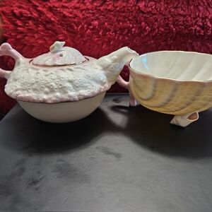 Belleek Pink and Yellow Shell Mugs